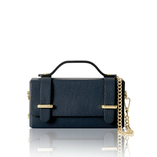 MONTTE DI JINNE MONTTE DI JINNE - Italian Genuine Leather Mini Box Bag –Top-Handle & Crossbody: NAVY