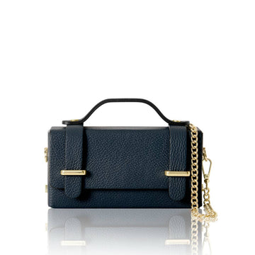 MONTTE DI JINNE MONTTE DI JINNE - Italian Genuine Leather Mini Box Bag –Top-Handle & Crossbody: NAVY