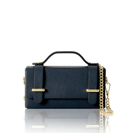 MONTTE DI JINNE MONTTE DI JINNE - Italian Genuine Leather Mini Box Bag –Top-Handle & Crossbody: NAVY