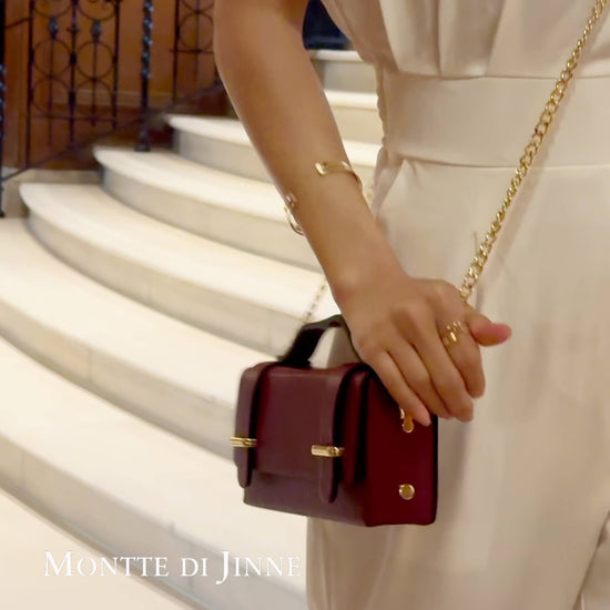 MONTTE DI JINNE MONTTE DI JINNE - Italian Genuine Leather Mini Box Bag –Top-Handle & Crossbody: RED PLUM