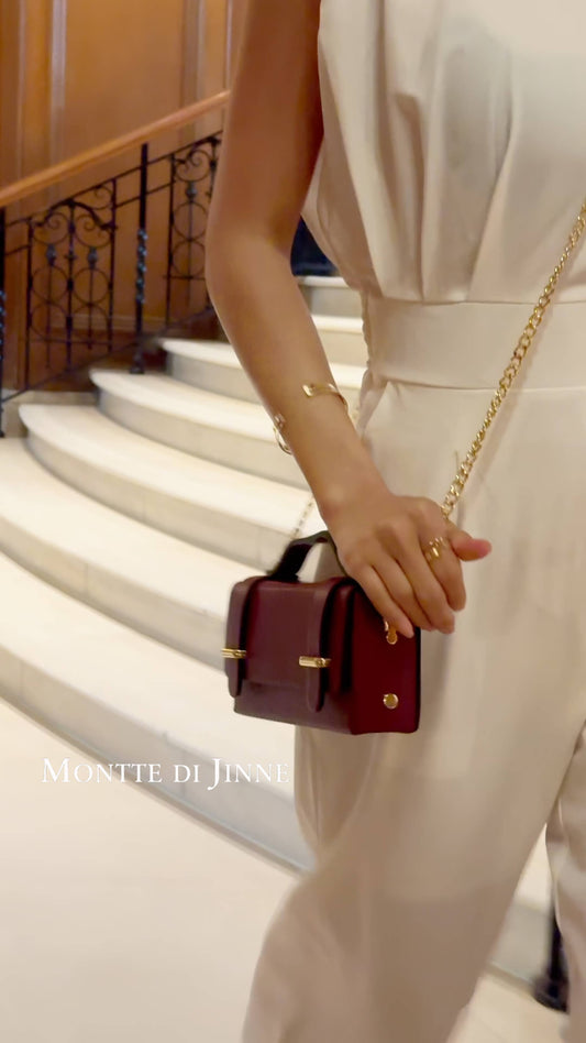 MONTTE DI JINNE MONTTE DI JINNE - Italian Genuine Leather Mini Box Bag –Top-Handle & Crossbody: RED PLUM