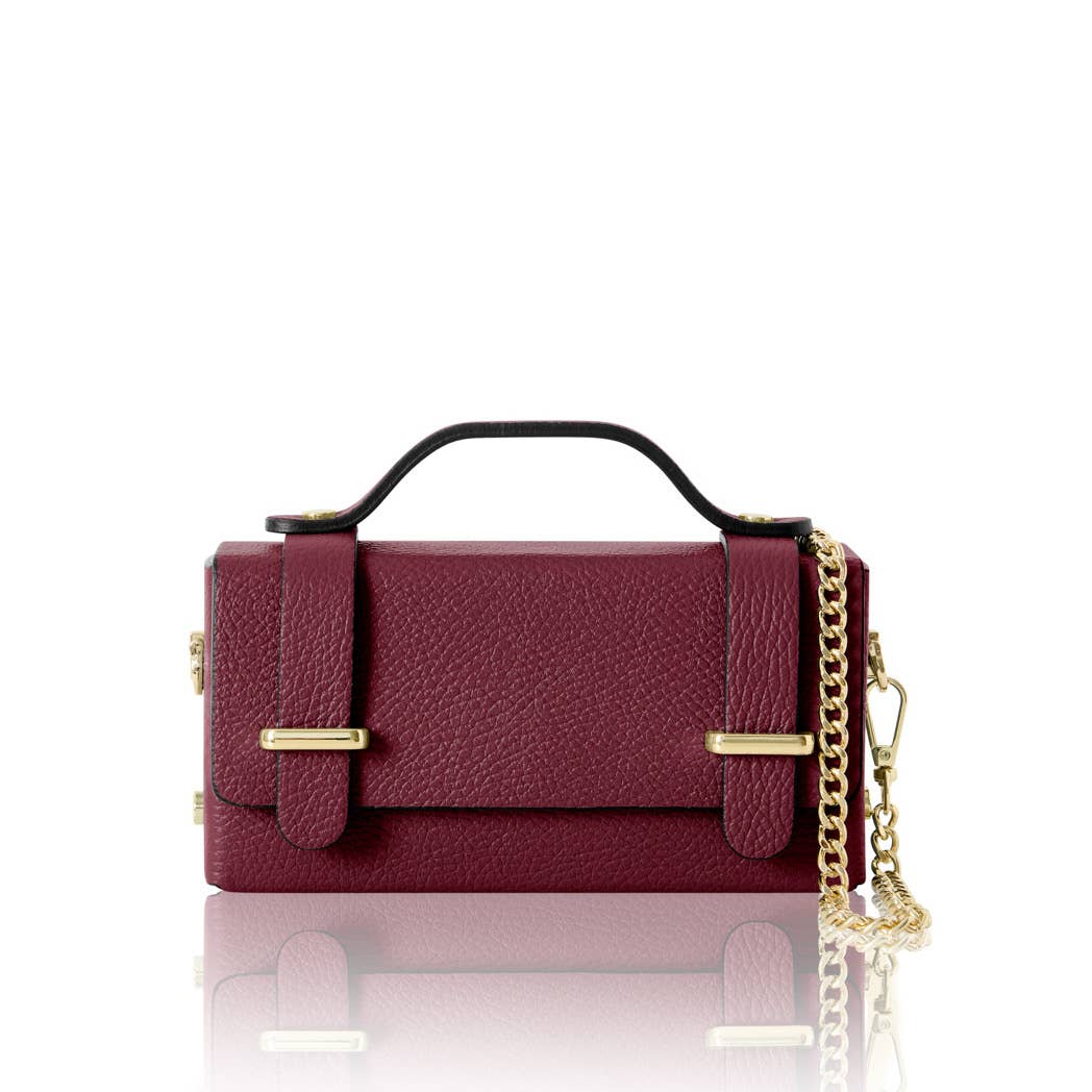 MONTTE DI JINNE MONTTE DI JINNE - Italian Genuine Leather Mini Box Bag –Top-Handle & Crossbody: RED PLUM