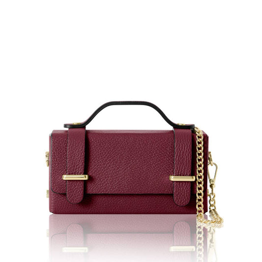MONTTE DI JINNE MONTTE DI JINNE - Italian Genuine Leather Mini Box Bag –Top-Handle & Crossbody: RED PLUM