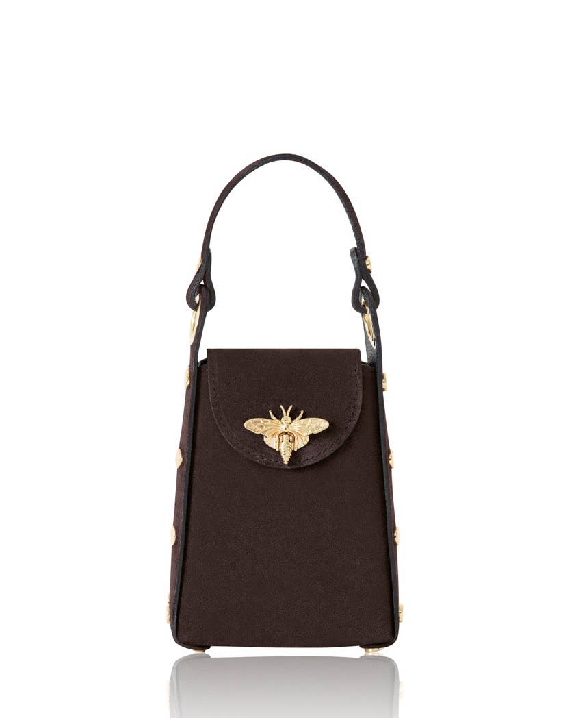 MONTTE DI JINNE MONTTE DI JINNE - Italian Premium Suede Bee SmallBox Crossbody Bag: DARK CHOCOLATE