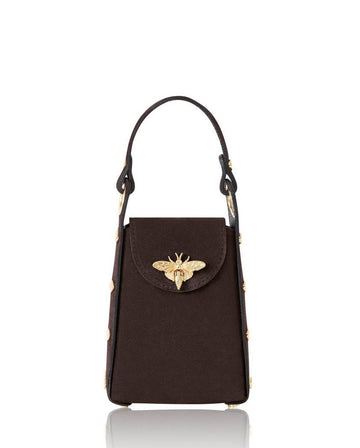 MONTTE DI JINNE MONTTE DI JINNE - Italian Premium Suede Bee SmallBox Crossbody Bag: DARK CHOCOLATE