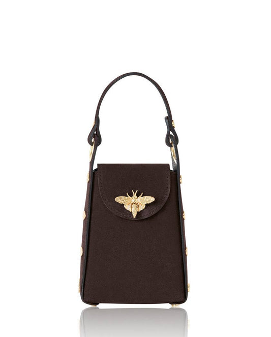 MONTTE DI JINNE MONTTE DI JINNE - Italian Premium Suede Bee SmallBox Crossbody Bag: DARK CHOCOLATE