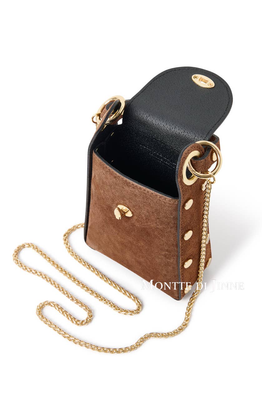 MONTTE DI JINNE MONTTE DI JINNE - Italian Premium Suede Bee SmallBox Crossbody Bag: DARK TAN