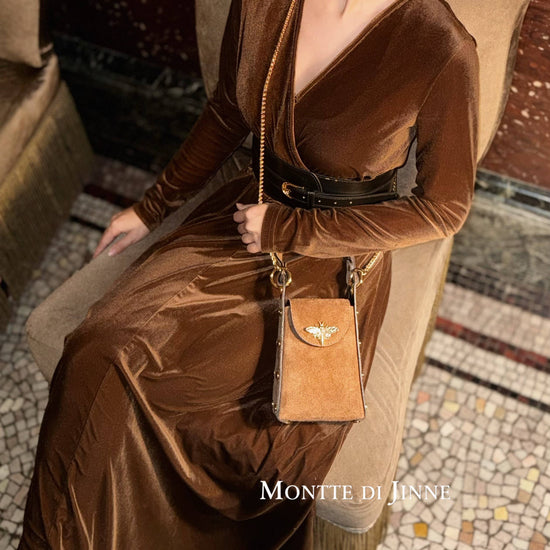 MONTTE DI JINNE MONTTE DI JINNE - Italian Premium Suede Bee SmallBox Crossbody Bag: DARK TAN