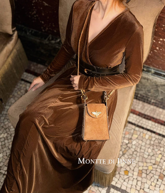 MONTTE DI JINNE MONTTE DI JINNE - Italian Premium Suede Bee SmallBox Crossbody Bag: DARK TAN