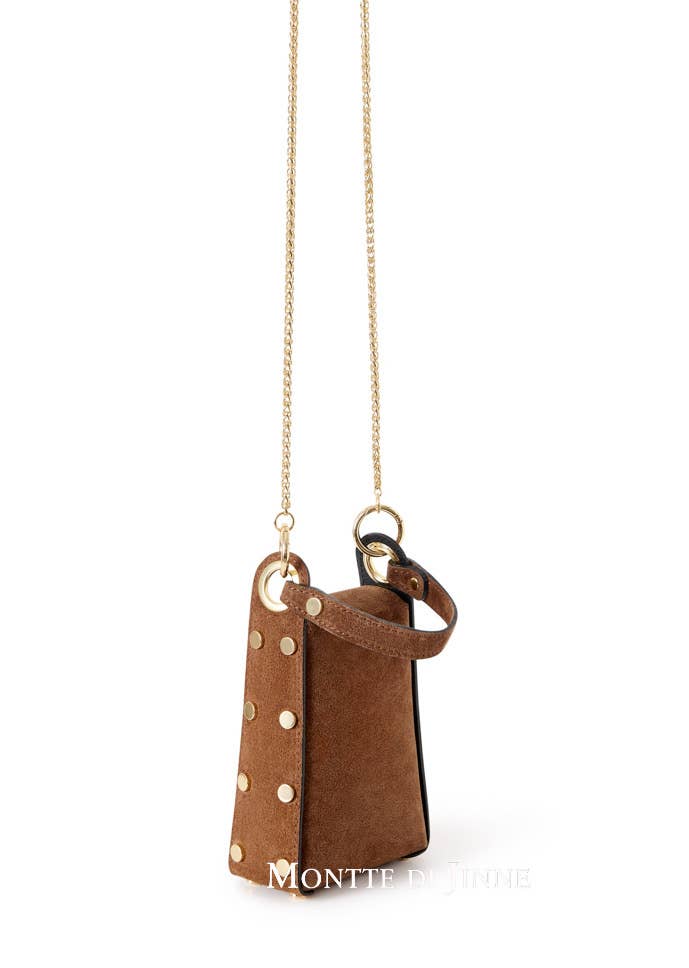 MONTTE DI JINNE MONTTE DI JINNE - Italian Premium Suede Bee SmallBox Crossbody Bag: DARK TAN