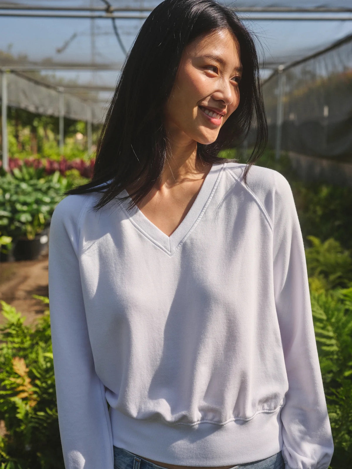 STATESIDE STATESIDE Softest Fleece V Neck Sweatshirt WHITE