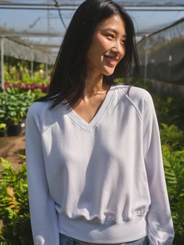 STATESIDE STATESIDE Softest Fleece V Neck Sweatshirt WHITE